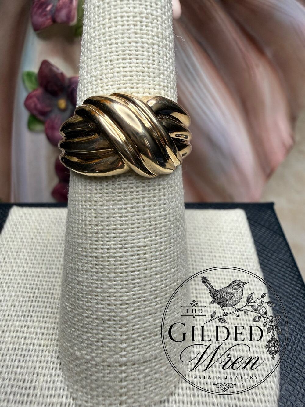 Vintage 10K Yellow Gold Ribbed Knot Ring Size 7 Heavy Statement Estate 4.72g